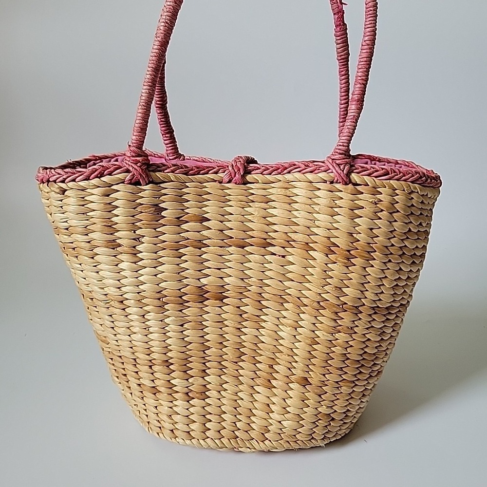 Vintage Handmade Floral Embroidered Straw Tote‎ Bag Beach Mod Resort Retro - Picture 5 of 16
